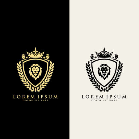 Lion with crown. lion head logo template vector. suitable for company logo, print, digital, icon, apps, and other marketing material purpose. lion head logo setのイラスト素材
