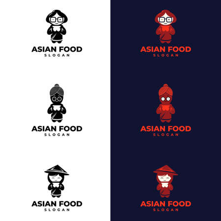 Asian food logo templates set. suitable for company logo, print, digital, icon, apps, and other marketing material purpose.のイラスト素材