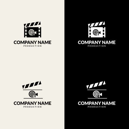vector set of logos with film clappers. Clapboard and camera sign logo template.のイラスト素材