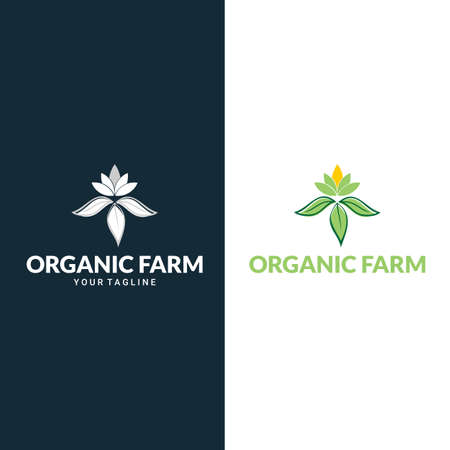 Flat farm logo template collection. Farm product logo or symbol. Agriculture, farming, natural food conceptのイラスト素材