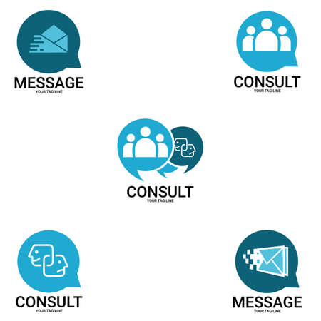 Chat Application Logo Icon Label Sticker Sign Design Vector. suitable for company logo, print, digital, icon, apps, and other marketing material purpose. Chat logo setのイラスト素材