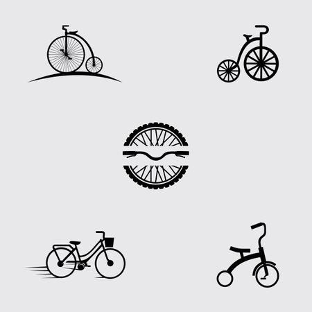 Bike logo icon vector template. suitable for company logo, print, digital, icon, apps, and other marketing material purpose. Bike logo set.のイラスト素材
