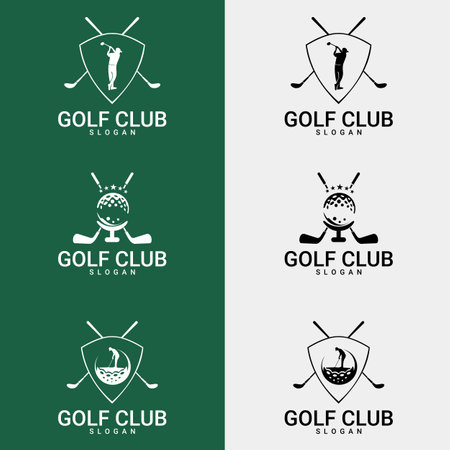 Set of golf club logos, labels and emblems. suitable for company logo, print, digital, icon, apps, and other marketing material purpose. golf logo set.のイラスト素材