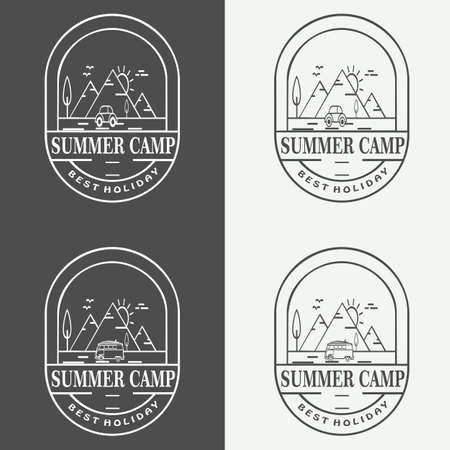 Retro summer camp badge logo graphic emblem design. suitable for company logo, print, digital, icon, apps, and other marketing material purpose. summer camp logo setのイラスト素材