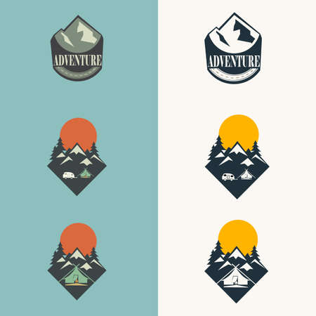 Retro summer camp badge logo graphic emblem design. suitable for company logo, print, digital, icon, apps, and other marketing material purpose. summer camp logo setのイラスト素材