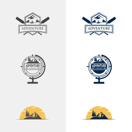 Mountain adventure outdoor badge logo icon design. Mountain tourism, hiking.のイラスト素材