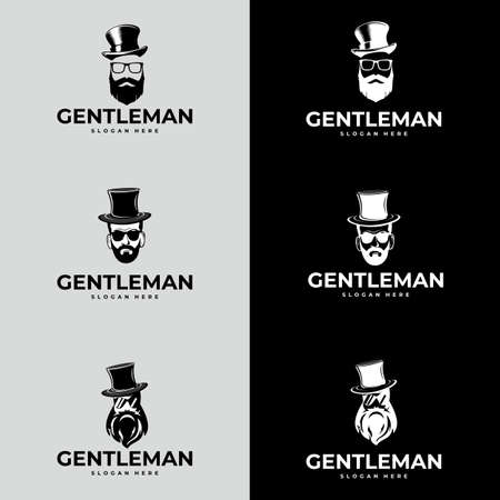 Gentleman logo. gentleman label. Classic illustration with men only icons set.のイラスト素材
