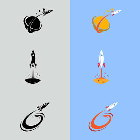 Launch, rocket, startup icon. Vector illustration. A rocket flying around the moonのイラスト素材