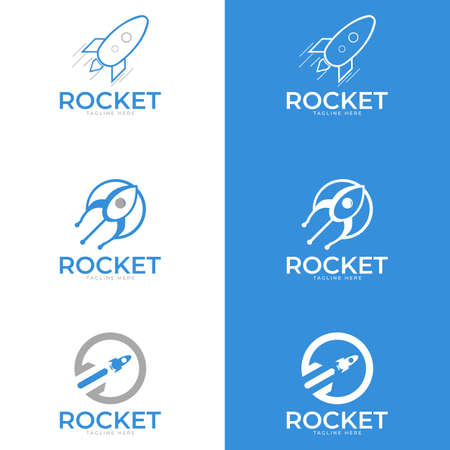 rocket logo design template. Rocket takes off from the surface of the moon or another planet.のイラスト素材