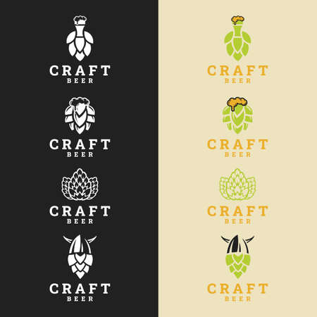 Set beer logo. Craft beer logo, symbols, icons, pub labels, badges collection. Beer Business signs template, logo, brewery identity conceptのイラスト素材