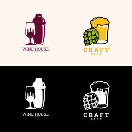 Craft beer  , Wine , symbols, icons, pub labels, badges collection. Vector icon for restaurant menu.のイラスト素材