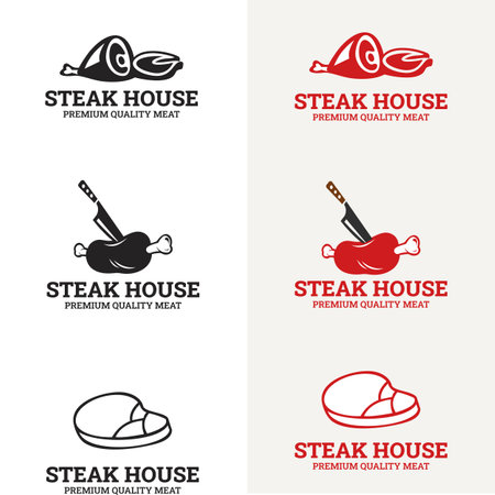 Beef Steak Barbecue Steakhouse Restaurant with Retro. steak house typography labels and grill emblemsのイラスト素材
