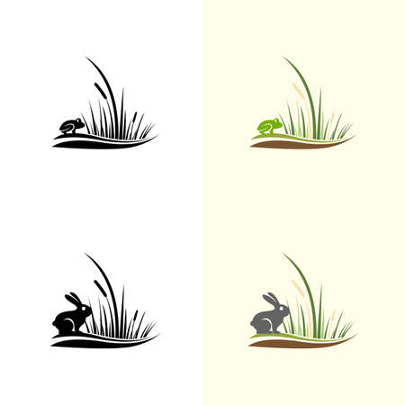 Vector Logo Illustration Frog Silhouette Style. Rabbit logoのイラスト素材