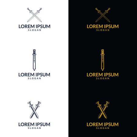 Sword Icon Design Vector. suitable for company , print, digital, icon, apps, and other marketing material purpose. Sword setのイラスト素材