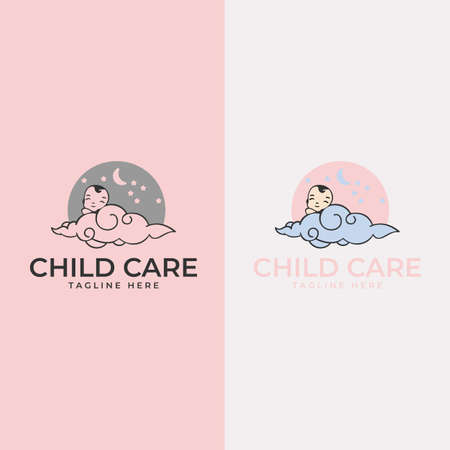 Logo of child care. cute baby sleep for baby shop vector icon logo illustrationのイラスト素材