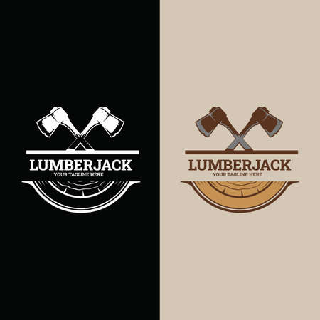 Woodworking Cross Axe  Design, Creative Carpentry Lumberjack Emblem Vectorのイラスト素材