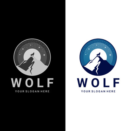 Wolf Howling in the Moonlight. Wild animal at night graphic design illustration.のイラスト素材
