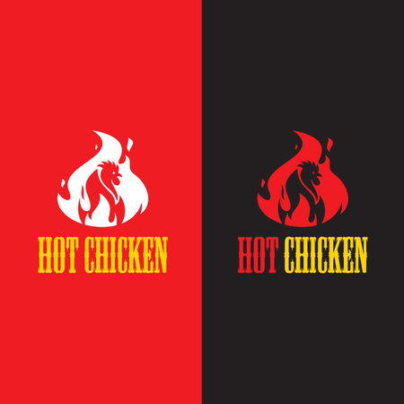 Hot Spicy Chicken Logo Design, Design element for poster, emblem, sign, Vector illustrationのイラスト素材
