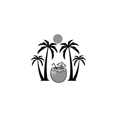 Coconut beach silhouette Logo Concept. Vector Design Illustration.のイラスト素材