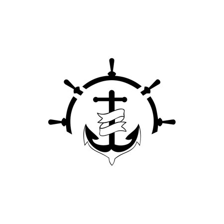 Ship wheel and anchor logo design vector inspiration.のイラスト素材