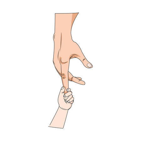 Vector illustration for father's day, family, mother's Day. The child's hand is held by the adult's handのイラスト素材