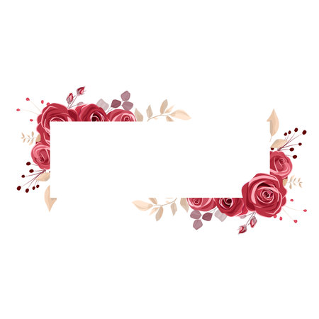 Frame with red roses and leaves. Vector illustration for your design.のイラスト素材
