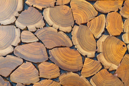 Cross-section teak wood parts Were combined until there was a beautiful style Until it will be built into a table.の写真素材