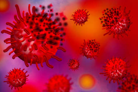 Corona virus cell 2019 that is spreading to other normal cells. Destruction of viral cells in the blood and lymphatic vascular system.の写真素材
