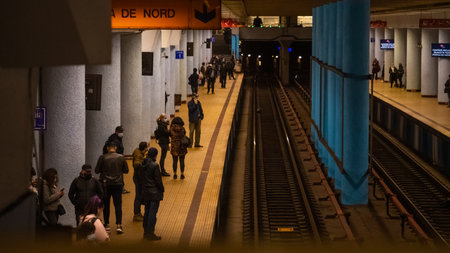 BUCHAREST, ROMANIA - May 15, 2021: View of underground railway Obor station platformのeditorial素材