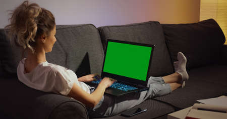 Chroma Key Green Screen Laptop Computer.の写真素材