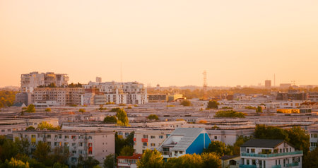 City landscape shot at balcony in the evening. Large view of the city infrastructureの写真素材
