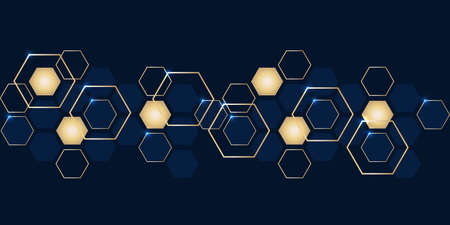Luxury abstract gold and navy blue hexagons background. Futuristic modern hi-tech background for digital technology. Vector illustration EPS10.のイラスト素材