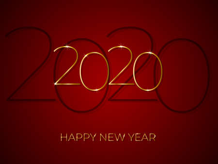 Luxury happy new year 2020 vector golden-red template for seasonal holidays flyers, greetings and...