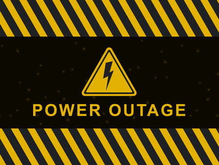 Power outage warning banner. Blackout poster. Power outage icon and sign on a black and yellow...