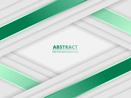 White luxury abstract background with green lines and shadows. Modern light banner with green luminous lines. Futuristic abstract backdrop. Vector illustration EPS 10.のイラスト素材
