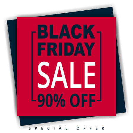 Black friday, paper banner template. Black friday red banner with frame on a blue and white background. Sale up to 90% off.のイラスト素材
