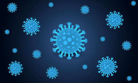 Novel coronavirus pneumonia COVID-19 on a dark blue abstract background. Dark vector background coronavirus cells. COVID-19 pandemic risk background vector illustration.のイラスト素材