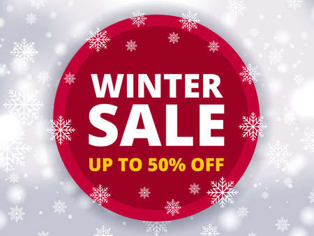 Winter sale banner discount up to 50% off. Modern background for seasonal retail promotion business, event and advertising.