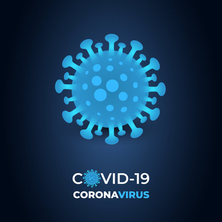Novel coronavirus pneumonia COVID-19 symbol on a dark blue abstract background. Dark vector background coronavirus symbol. COVID-19 pandemic risk background vector illustration.のイラスト素材