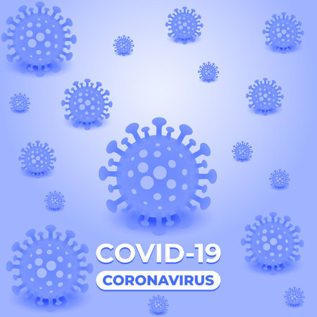 Coronavirus covid-19 vector background. Danger of infection 2019-ncov novel coronavirus bacteria. Corona virus infection covid-19 cells on a blue background. Stop coronavirus. Vector Illustration.のイラスト素材