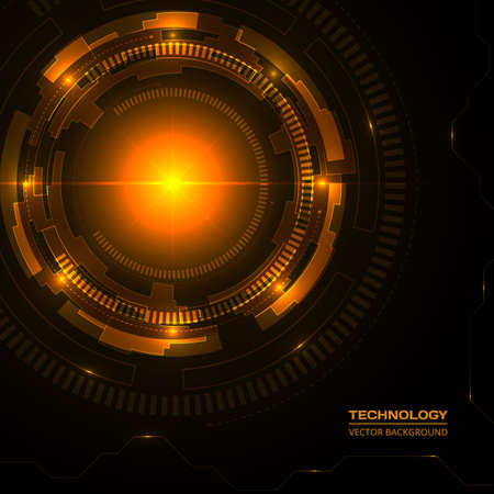 Technology dark orange background with hi-tech digital data connection. Futuristic, high technology, science, engineering, concept, modern, abstract vector background template. Ratio full hd.のイラスト素材