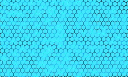 Light blue hexagon on a luminous background. Blue honeycomb texture grid. Bright hexagonal textured...