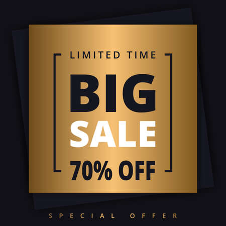Big sale promotion golden banner template. Gold luxury sale banner for limited time offer. Vector...