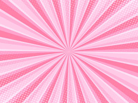 Pink comic background with halftone. Pop art style effect, cartoon comic background with lightning blast halftone dots. Vector illustration.のイラスト素材