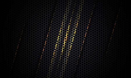 Black background. Dark carbon fiber texture with yellow and gray lines. Black metal texture steel background. Web design template vector illustration EPS 10.のイラスト素材