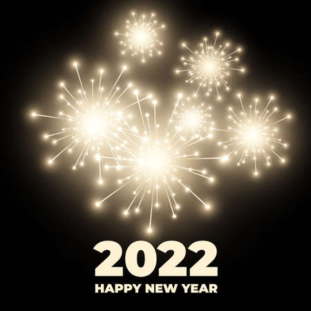 2022 New year festive vector background with fireworks and sparkle celebration lights. Merry...