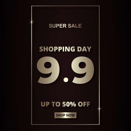 9.9 Shopping day luxury golden elegant hot sale promotion banner template. 9 september sale banner template. Big sale limited time offer square social media post elegance banner. Vector illustrationのイラスト素材