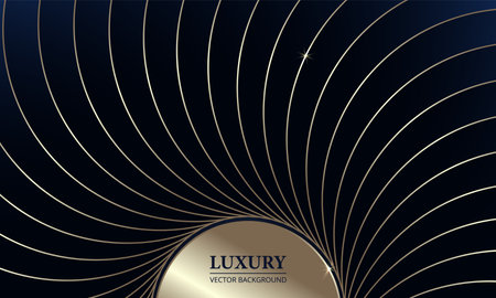 Luxury 3d abstract dark blue and gold geometric background with golden circles. Vector illustration.のイラスト素材