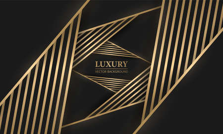 Abstract black and gold lines and shapes luxury background. Rich background with geometric elements. Black texture with golden lines. Vector illustration.のイラスト素材