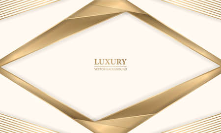 Elegant realistic cream shade luxury design background with golden lines and shadows. Beige and gold paper cut 3d concept. Vector illustration.のイラスト素材